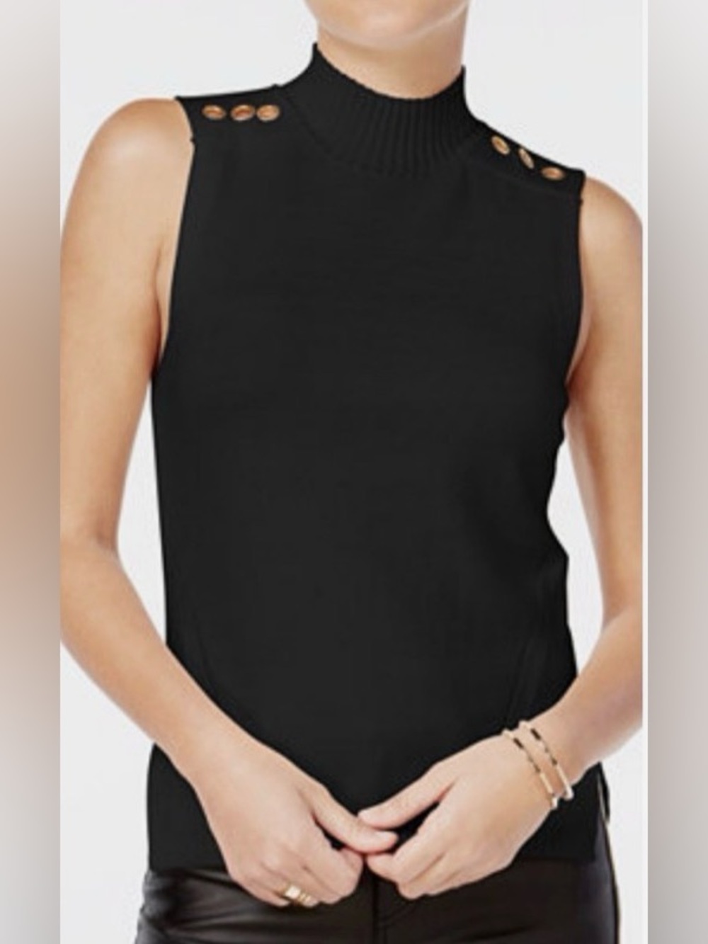 XOXO Black Sleeveless Mock Neck Tank with Gold Grommets